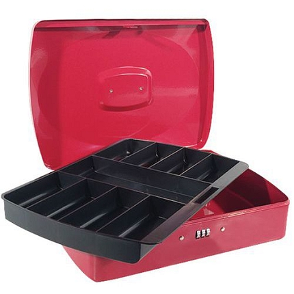 Přenosná pokladna s kódovým zámkem Manutan Expert, 9 přihrádek, červená