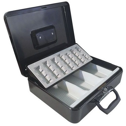 Přenosná pokladna Manutan Expert s EUR mincovníkem, 3 přihrádky, černá