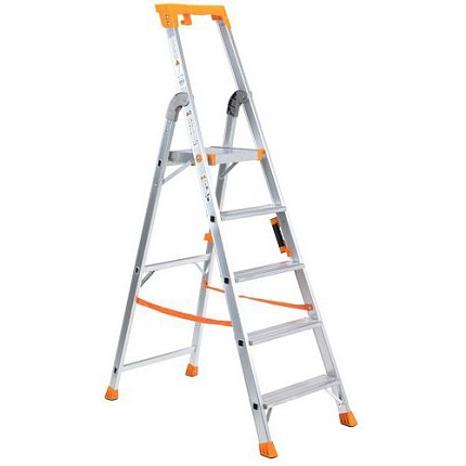 Hliníkové schůdky s držákem, 5 stupňů - Manutan Expert