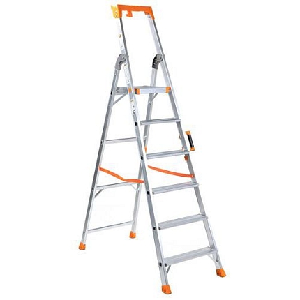 Hliníkové schůdky s držákem, 6 stupňů - Manutan Expert