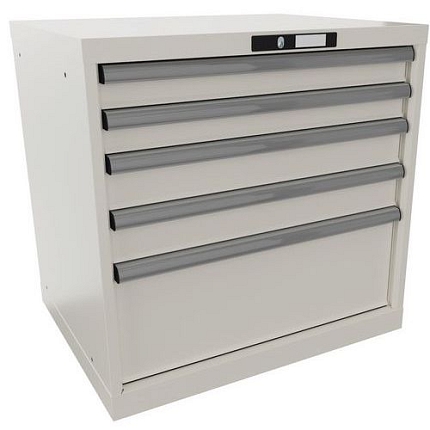 Dílenská zásuvková skříň LISTA, 5 zásuvek = 2x75 + 2x100 + 1x250 mm, 717x572x700mm, bílá