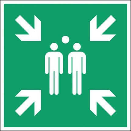 Čtvercová nouzová a evakuační značka – Shromaždiště - polypropylen, 200 x 200 mm.