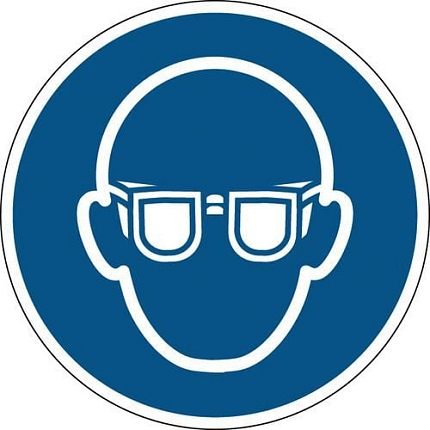 Příkazová bezpečnostní tabulka - Používej ochranné brýle, průměr 10 cm