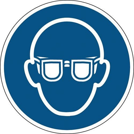 Příkazová bezpečnostní tabulka - Používej ochranné brýle, průměr 20 cm