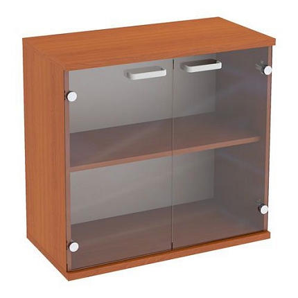 Nízká široká skříň Abonent, 77,4 x 80 x 40 cm, se skleněnými dvířky, dezén třešeň Oxford