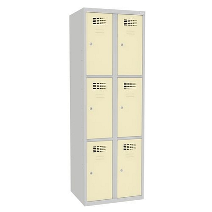 Svařovaná šatní skříň Rob, 6 boxů, cylindrický zámek, šedá/béžová