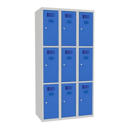 Svařovaná šatní skříň Jeff, 9 boxů, cylindrický zámek, šedá/světle modrá