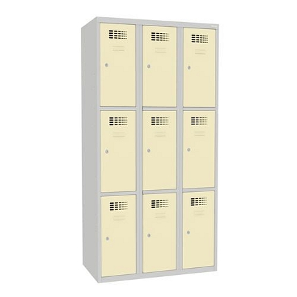 Svařovaná šatní skříň Jeff, 9 boxů, cylindrický zámek, šedá/béžová