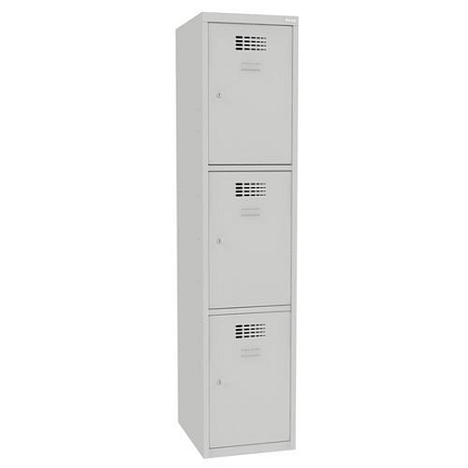 Svařovaná šatní skříň Joe, 3 boxy, cylindrický zámek, šedá/šedá