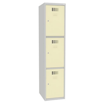 Svařovaná šatní skříň Joe, 3 boxy, cylindrický zámek, šedá/béžová