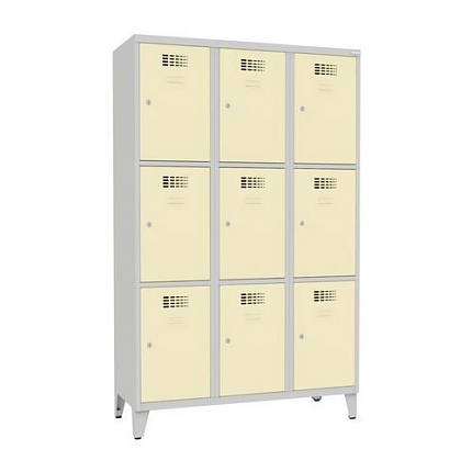 Svařovaná šatní skříň Jensen, 9 boxů, cylindrický zámek, šedá/béžová