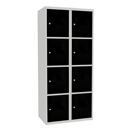 Svařovaná šatní skříň Oliver, 8 boxů, cylindrický zámek, šedá/černá