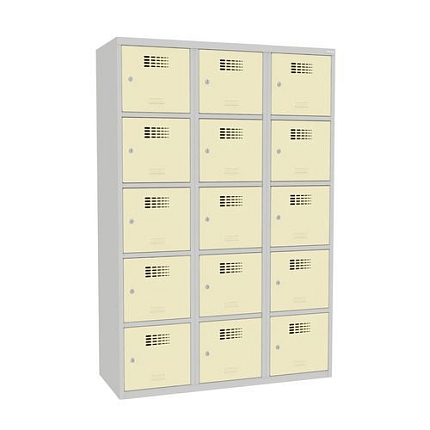 Svařovaná šatní skříň Adam, 15 boxů, cylindrický zámek šedá/béžová