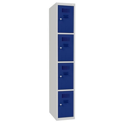 Svařovaná šatní skříň Emil, 4 boxy, cylindrický zámek šedá/tmavě modrá