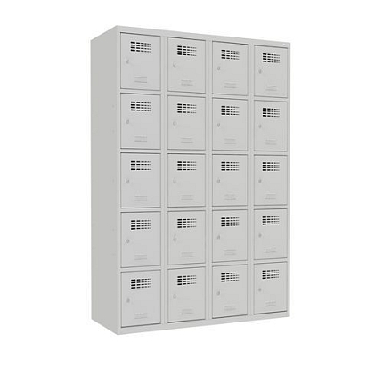 Svařovaná šatní skříň Josh, 20 boxů, cylindrický zámek, šedá/šedá