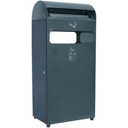 Kovový venkovní odpadkový koš s popelníkem Manutan Expert, objem 48 l, antracit
