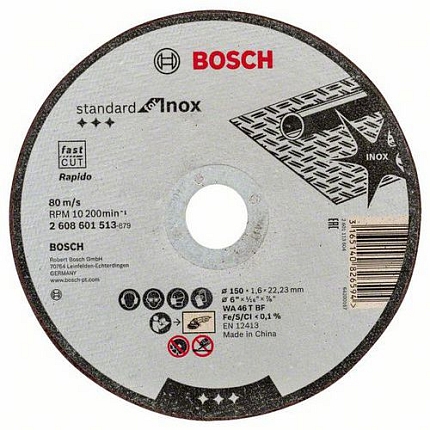 Bosch - Řezný kotouč rovný Standard for Inox WA 46 T BF, 150 mm, 22,23 mm, 1,6 mm, 50 BAL