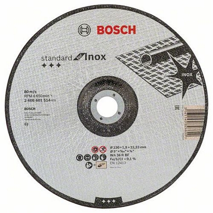 Bosch - Řezný kotouč na nerezovou ocel, profilovaný Standard for Inox WA 36 R BF, 230 mm, 22,23 mm, 1,9 mm, 25 BAL