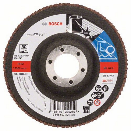 Bosch - Lamelový brusný kotouč X571, Best for Metal 115 mm, G80, rovný, 10 BAL