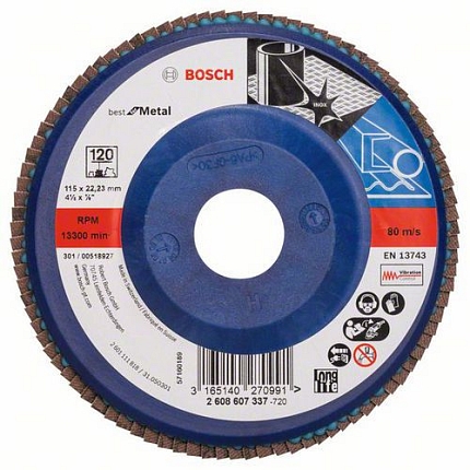 Bosch - Lamelový brusný kotouč X571, Best for Metal 115 mm, G120, rovný, 10 BAL