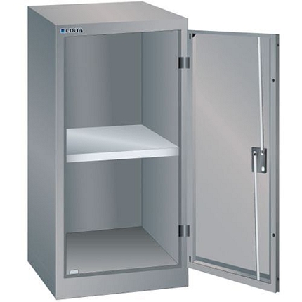 Dílenská skříň LISTA s policí, 500x580x1000mm, nosnost 60kg, šedá/stříbrná