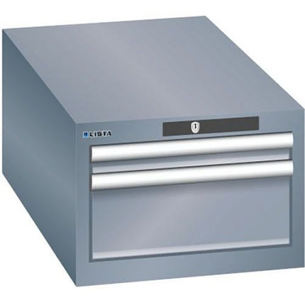 Dílenská zásuvková skříň Lista, 2 zásuvky: 1x50mm + 1x150mm, 411x725x283 mm, tmavě šedá