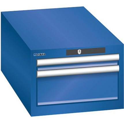 Dílenská zásuvková skříň Lista, 2 zásuvky: 1x50mm + 1x150mm, 411x725x283 mm, fluorescentně modrá