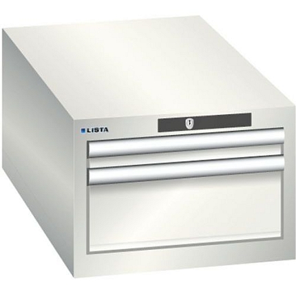 Dílenská zásuvková skříň Lista, 2 zásuvky: 1x50mm + 1x150mm, 411x725x283 mm, světle šedá