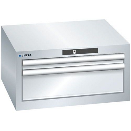 Dílenská zásuvková skříň Lista, 2 zásuvky: 1x 50 +1x 150 mm, šedá