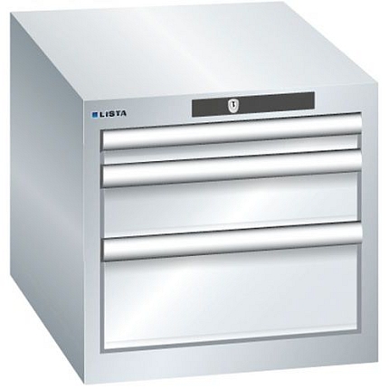 Dílenská zásuvková skřín Lista, 3 zásuvky - 1 x 50mm+ 1 x 100mm + 1x 150mm, šedá