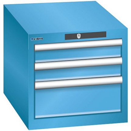 Dílenská zásuvková skřín Lista, 3 zásuvky – 2x 75mm+ 1x 150mm, světle modrá