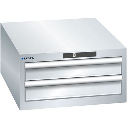 Dílenská zásuvková skříň LISTA, 2 zásuvky = 2x 100mm, 564x725x283mm, šedá