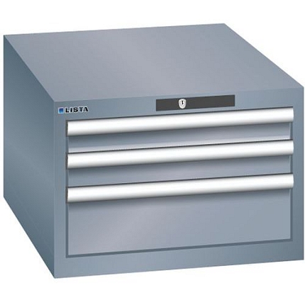 Dílenská zásuvková skříň LISTA, 3 zásuvky = 2x 75 + 1x 150mm , 564x725x383mm, tmavě šedá