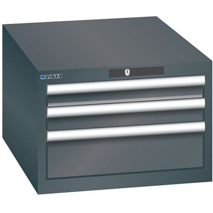 Dílenská zásuvková skříň LISTA, 3 zásuvky = 2x 75 + 1x 150mm , 564x725x383mm, černá