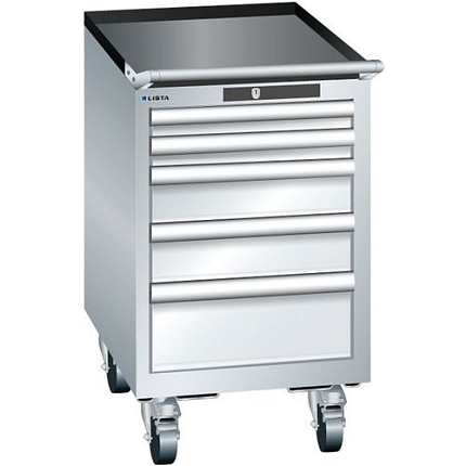 Mobilní dílenská zásuvková skříň Lista, 5 zásuvek, šedá/stříbrná