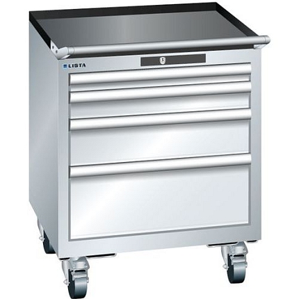 Mobilní dílenská zásuvková skříň LISTA, 411x725x723 mm, 4 zásuvky, šedá