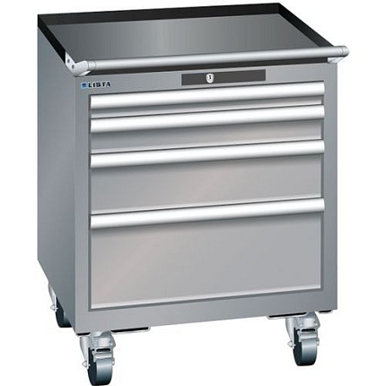 Mobilní dílenská zásuvková skříň LISTA, 411x725x723 mm, 4 zásuvky, šedá/sříbrná
