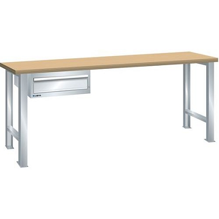 Dílenský pracovní stůl LISTA, 1500x750x890mm, 1 zásuvka, nosnost 600 kg, šedá