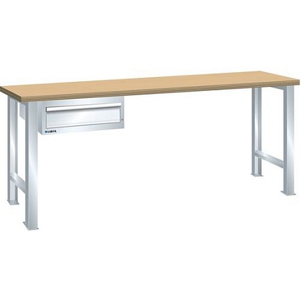 Dílenský pracovní stůl LISTA, 1500x750x890mm, 1 zásuvka, nosnost 600 kg, bílá