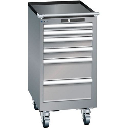 Mobilní dílenská zásuvková skříň Lista, 6 zásuvek, šedá/stříbrná