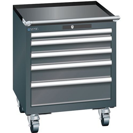 Mobilní dílenská zásuvková skříň LISTA, 411x725x723 mm, 5 zásuvek, černá