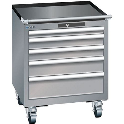 Mobilní dílenská zásuvková skříň LISTA, 411x725x723 mm, 5 zásuvek, šedá/sříbrná