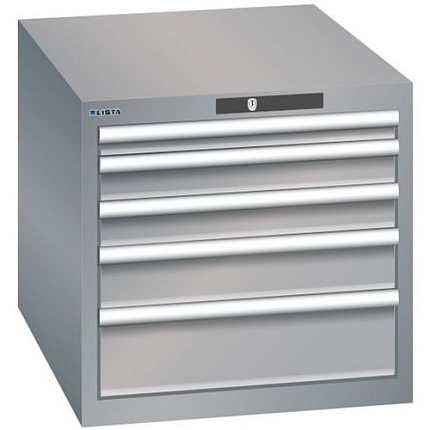 Dílenská zásuvková skříň LISTA, 564x725x533mm, 5 zásuvky, šedá/stříbrná