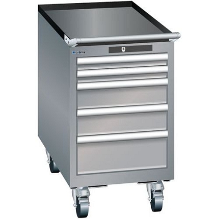 Mobilní dílenská zásuvková skříň Lista, 5 zásuvek, 411x725x723 mm, šedá/stříbrná