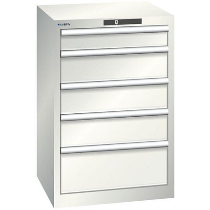 Dílenská zásuvková skříň Lista, 5 zásuvek, 564x572x850mm, světle šedá