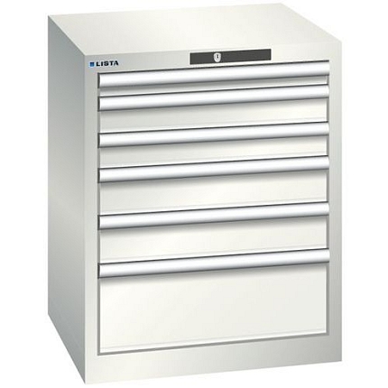 Dílenská zásuvková skříň Lista, 6 zásuvek, 564x572x700mm, světle šedá