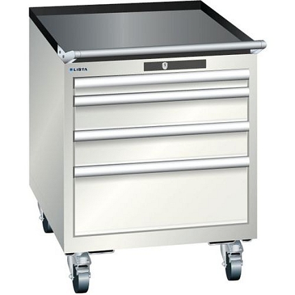 Mobilní dílenská  zásuvková skříň LISTA, 564x725x723mm, 4 zásuvky, světle šedá