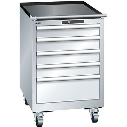 Mobilní dílenská zásuvková skříň Lista, 5 zásuvek: 4x100mm + 1x200mm, šedá