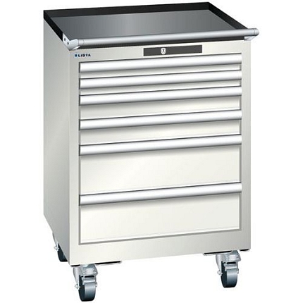 Mobilní dílenská zásuvková skříň LISTA, 564x572x840 mm, 6 zásuvek, světle šedá