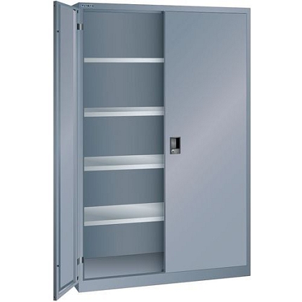 Dílenská skříň LISTA s policemi, 1250x500x1950mm, plné dveře, tmavě šedá